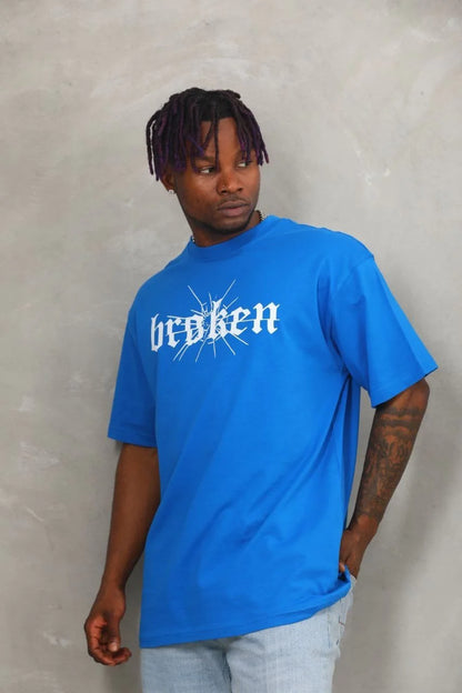 Unisex Oversize Baskılı Bisiklet Yaka T-Shirt - Bej