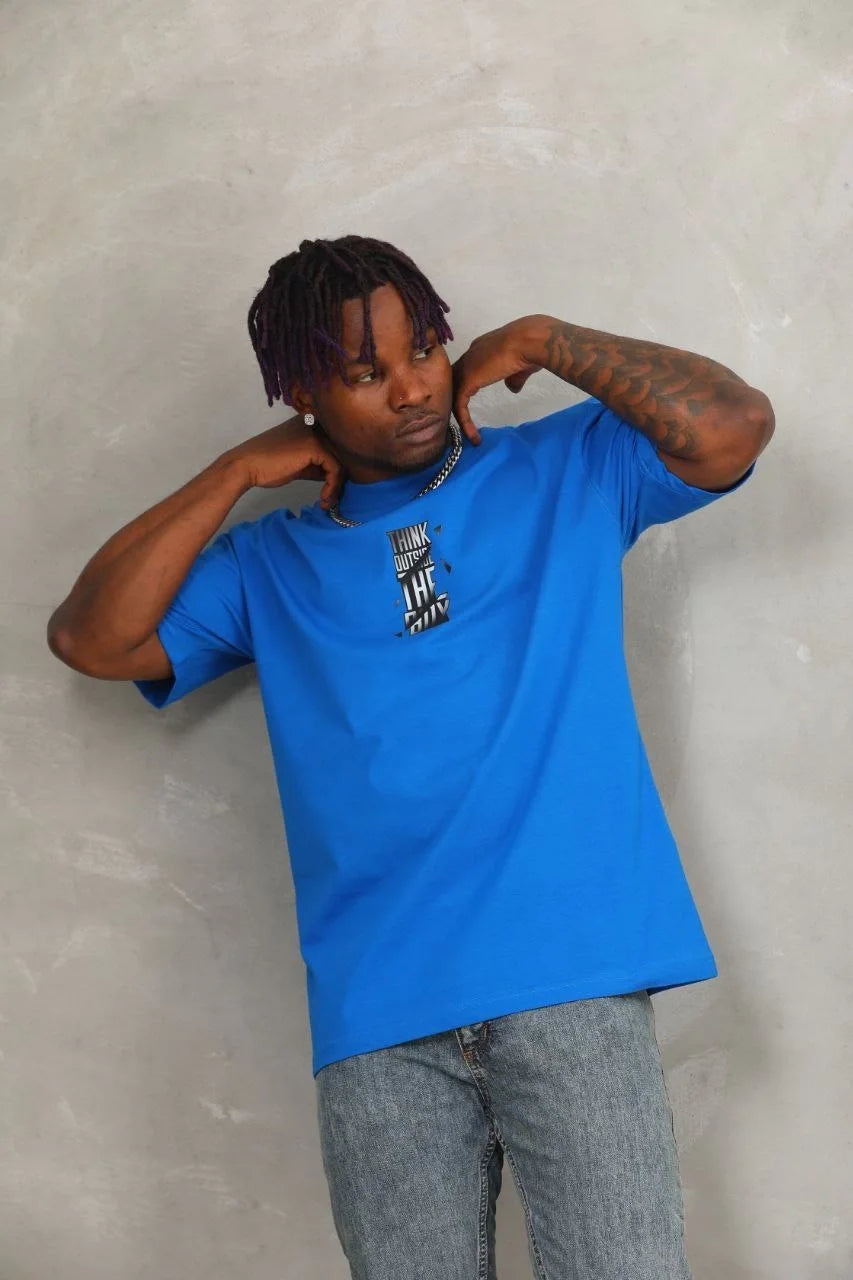 Unisex Oversize Baskılı Bisiklet Yaka T-Shirt - Beyaz