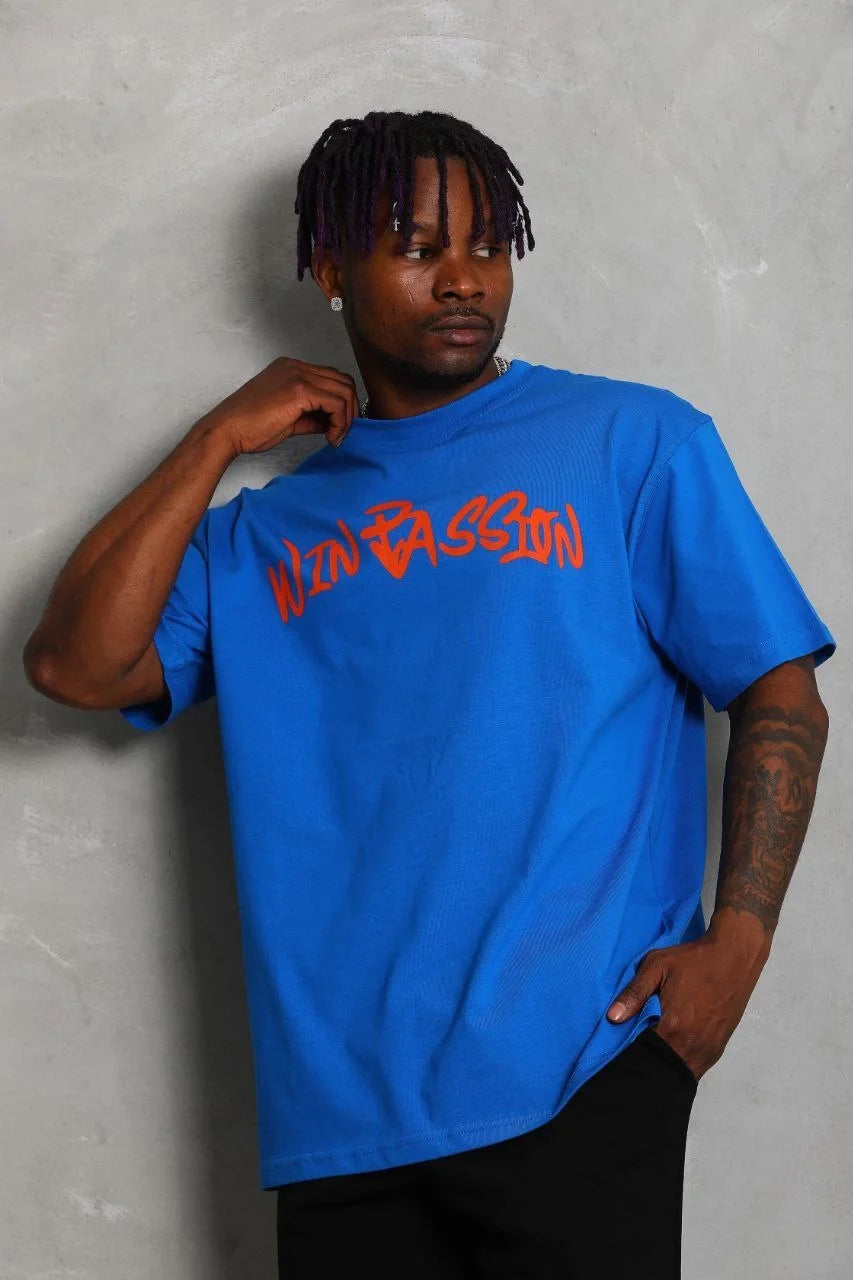 Unisex Oversize Baskılı Bisiklet Yaka T-Shirt - Füme