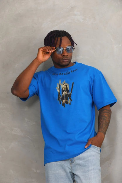 Unisex Oversize Baskılı Bisiklet Yaka T-Shirt - Beyaz