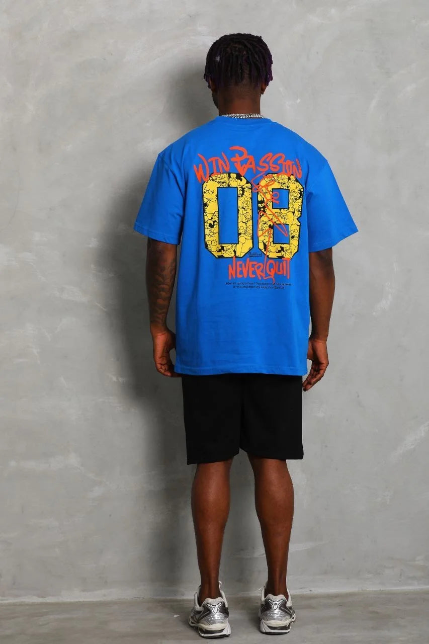 Unisex Oversize Baskılı Bisiklet Yaka T-Shirt - Füme