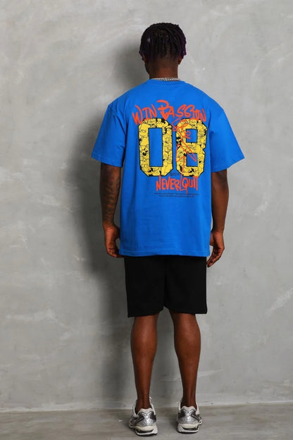 Unisex Oversize Baskılı Bisiklet Yaka T-Shirt - Füme