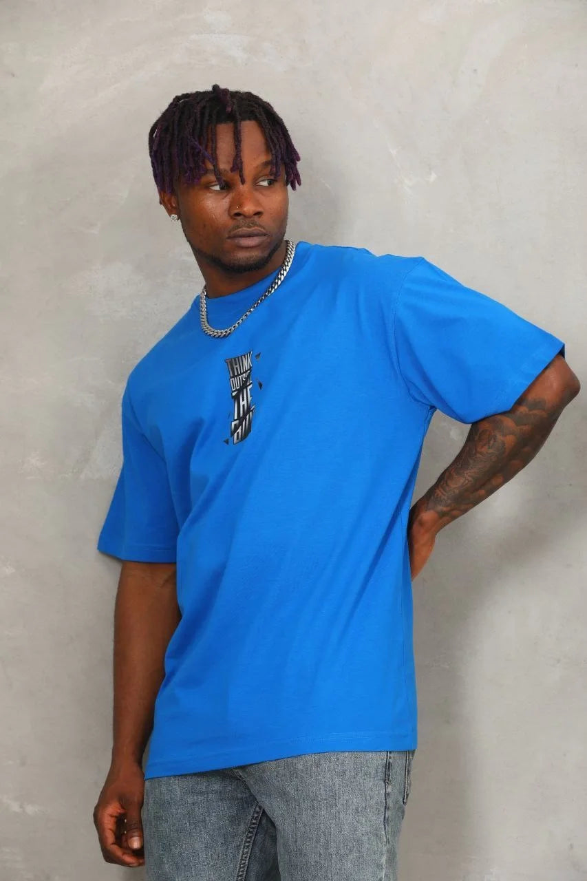 Unisex Oversize Baskılı Bisiklet Yaka T-Shirt - Beyaz