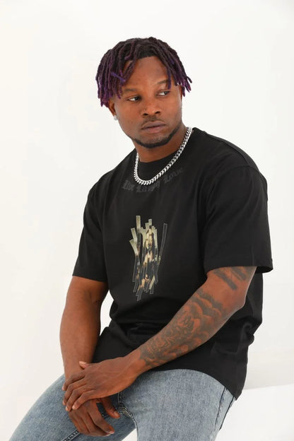 Unisex Oversize Baskılı Bisiklet Yaka T-Shirt - Beyaz