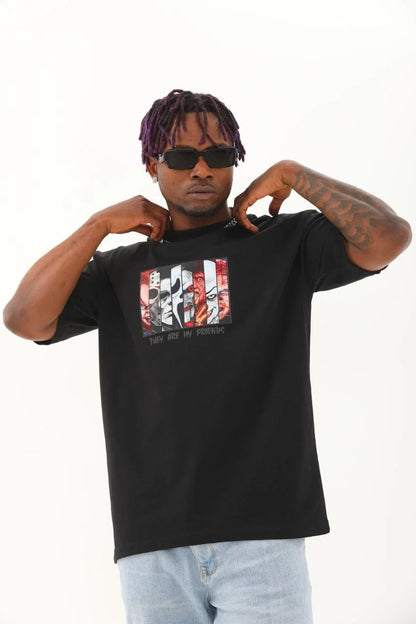 Unisex Oversize Baskılı Bisiklet Yaka T-Shirt - Beyaz