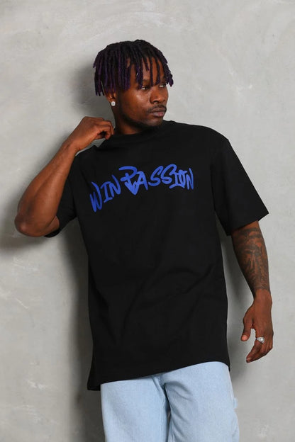 Unisex Oversize Baskılı Bisiklet Yaka T-Shirt - Füme