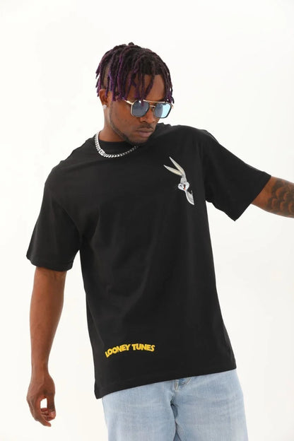 Unisex Oversize Baskılı Bisiklet Yaka T-Shirt - Kırmızı