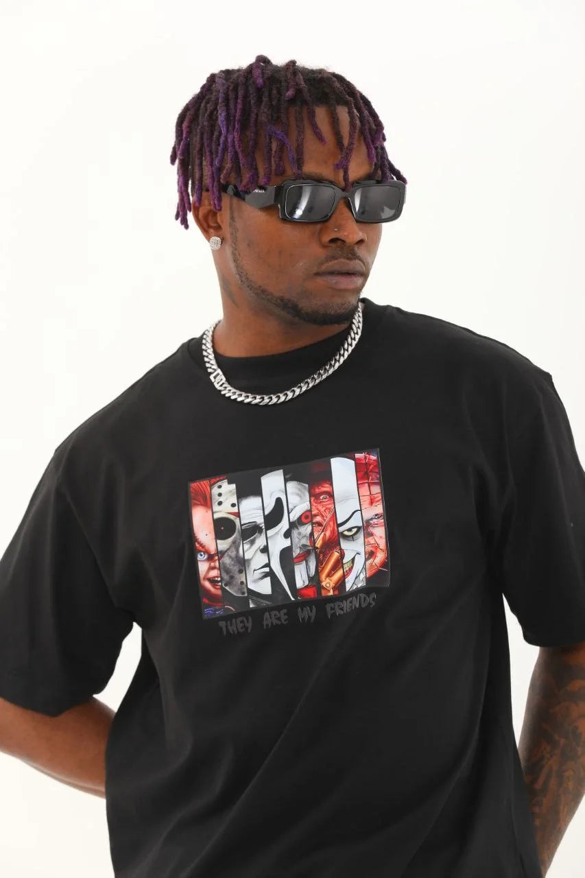 Unisex Oversize Baskılı Bisiklet Yaka T-Shirt - Beyaz