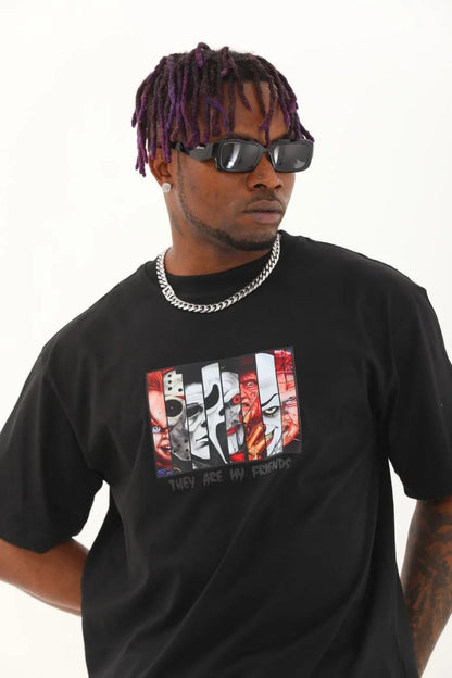 Unisex Oversize Baskılı Bisiklet Yaka T-Shirt - Beyaz