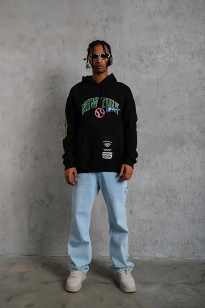 Erkek Baskılı Kapüşonlu Sweatshirt - Beyaz