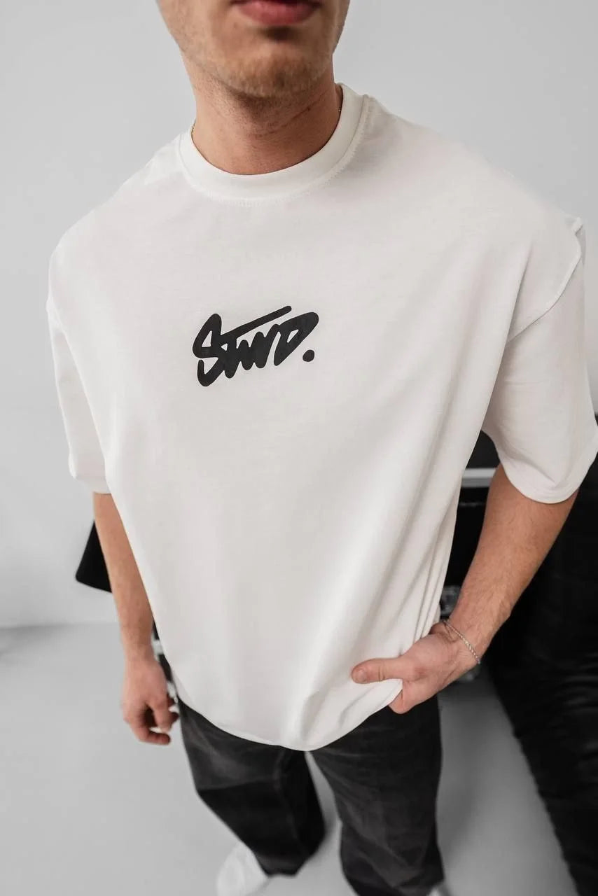 Erkek Baskılı Oversize T-shirt - Siyah