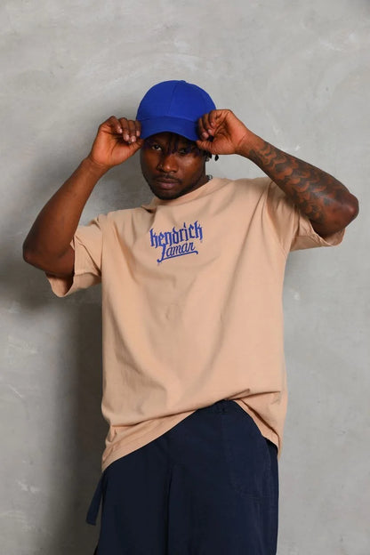 Unisex Oversize Baskılı Bisiklet Yaka T-Shirt - Mavi