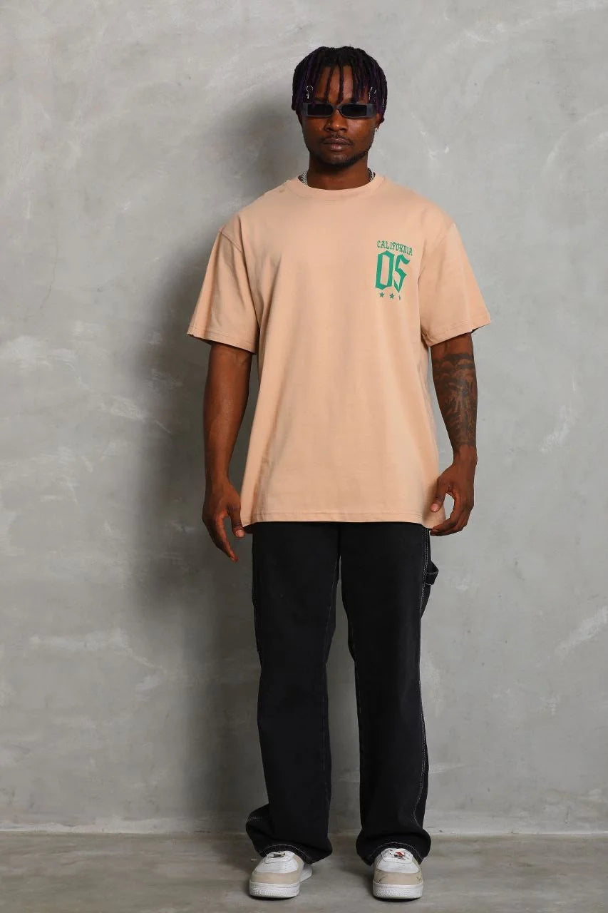 Unisex Oversize Baskılı Bisiklet Yaka T-Shirt - Siyah