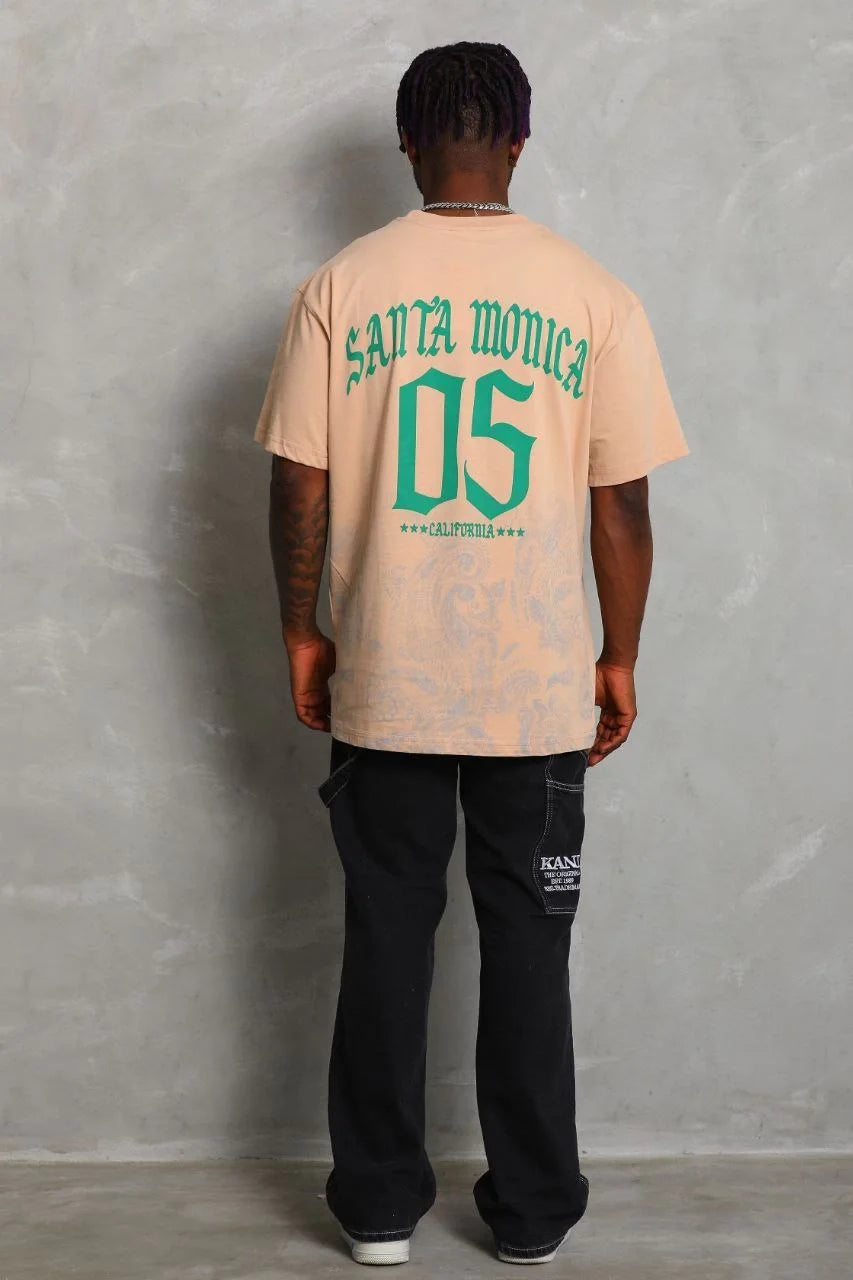 Unisex Oversize Baskılı Bisiklet Yaka T-Shirt - Siyah