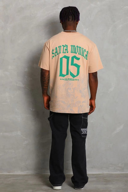 Unisex Oversize Baskılı Bisiklet Yaka T-Shirt - Siyah