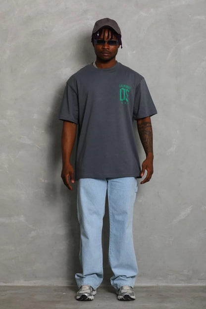 Unisex Oversize Baskılı Bisiklet Yaka T-Shirt - Siyah