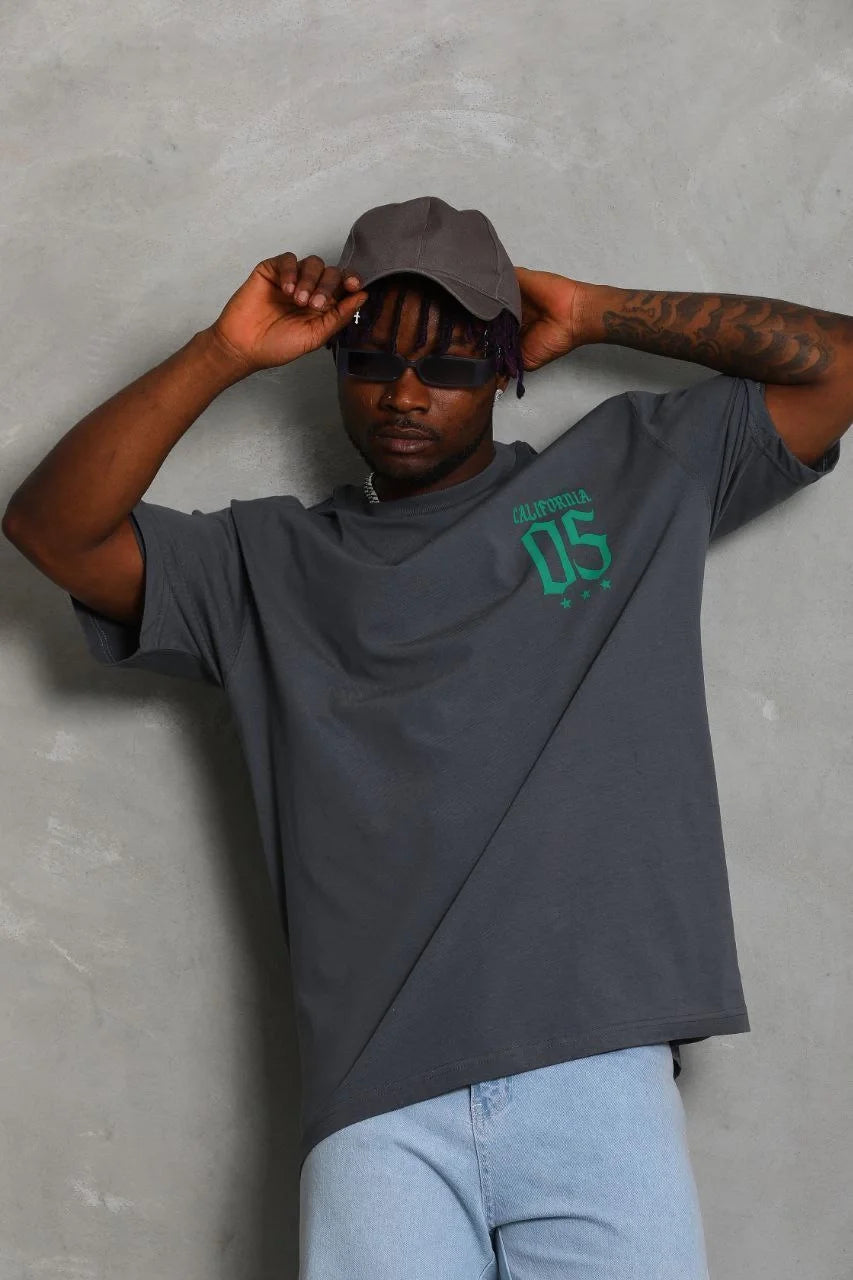 Unisex Oversize Baskılı Bisiklet Yaka T-Shirt - Siyah