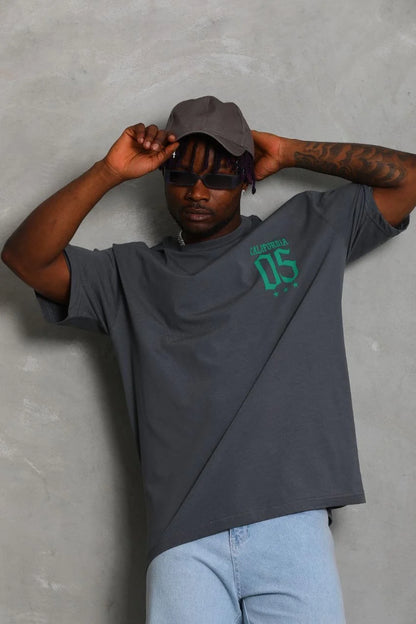 Unisex Oversize Baskılı Bisiklet Yaka T-Shirt - Siyah