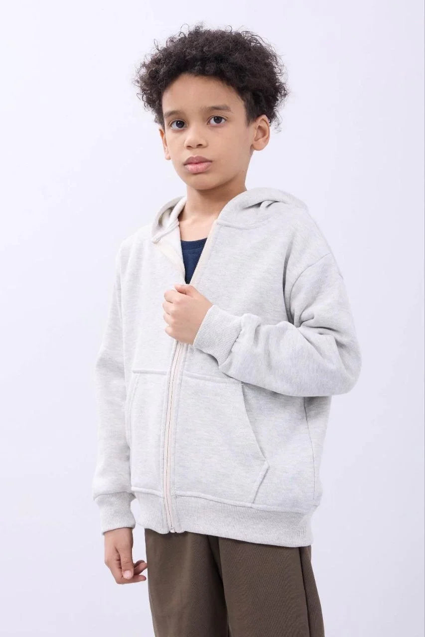 Erkek Çocuk Kapüşonlu Kanguru Çepli Tam Fermuarlı Hırka SweatShirt - Lacivert