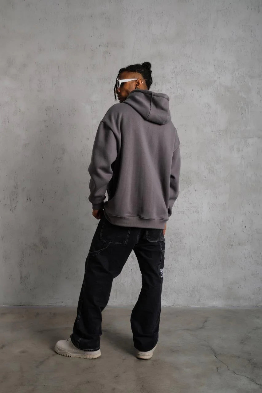 Erkek Düz Kapüşonlu Sweat - Siyah