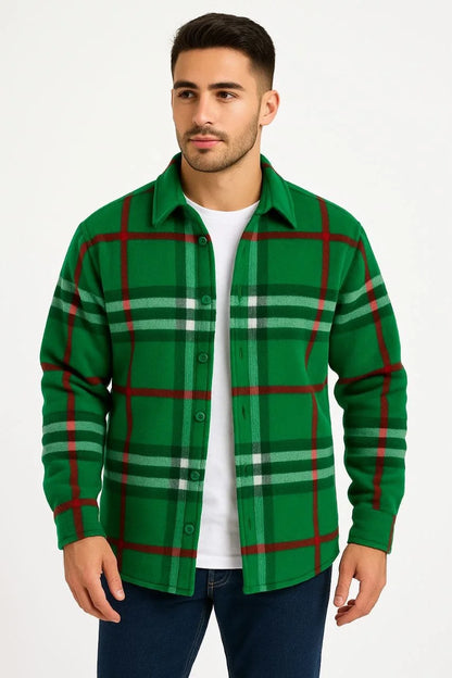 Erkek Ekose Desenli Düğmeli Polar Yakalı Uzun Kollu Gömlek Oversize Rahat Kalıp - Füme
