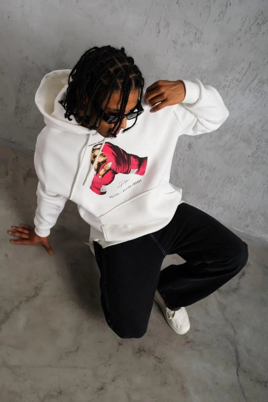 Erkek Eldiven Baskılı Kapüşonlu Sweat - Siyah