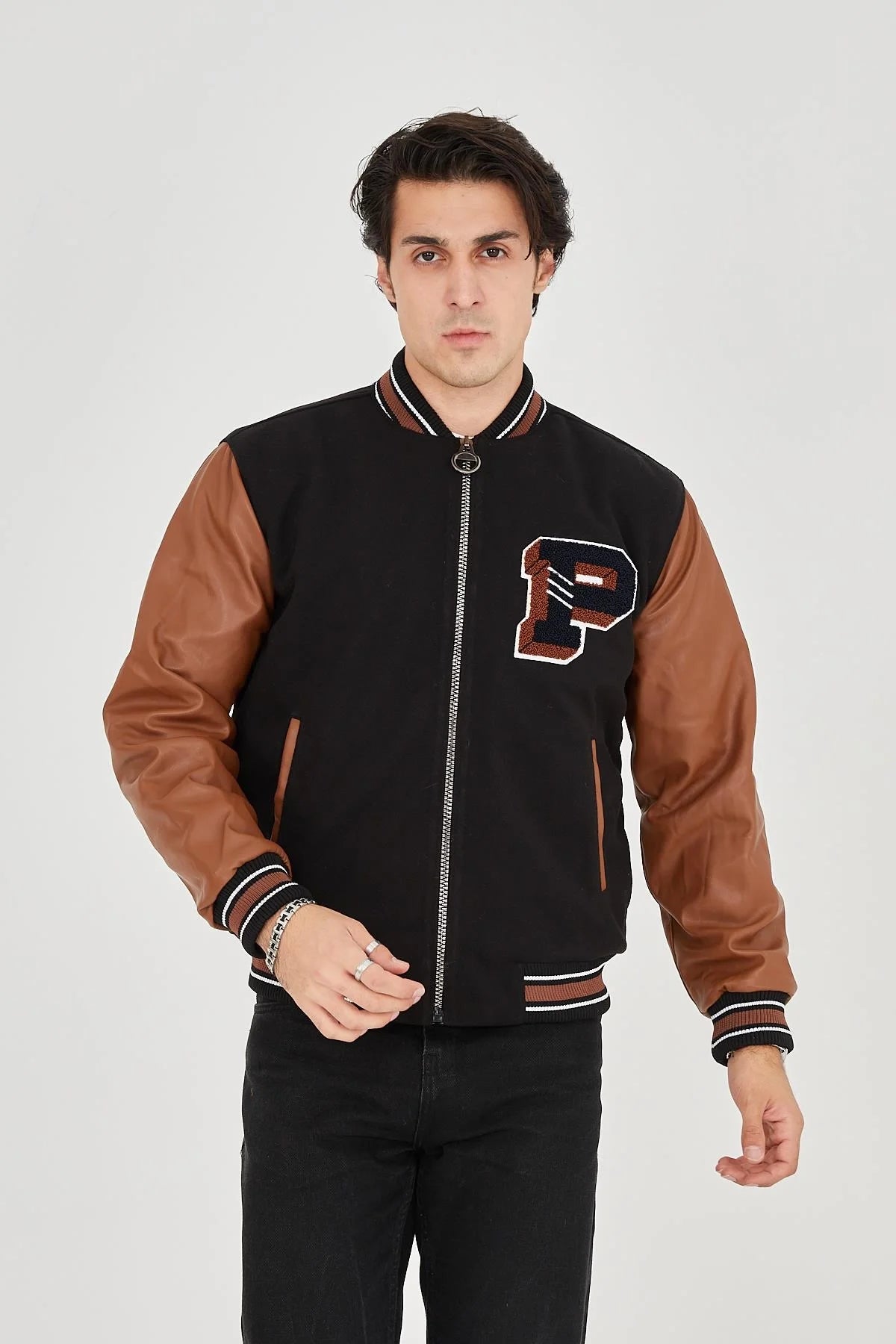 Erkek İçten Elyaf ve Astarlı Kolları Suni Deri Ceket - Mavi