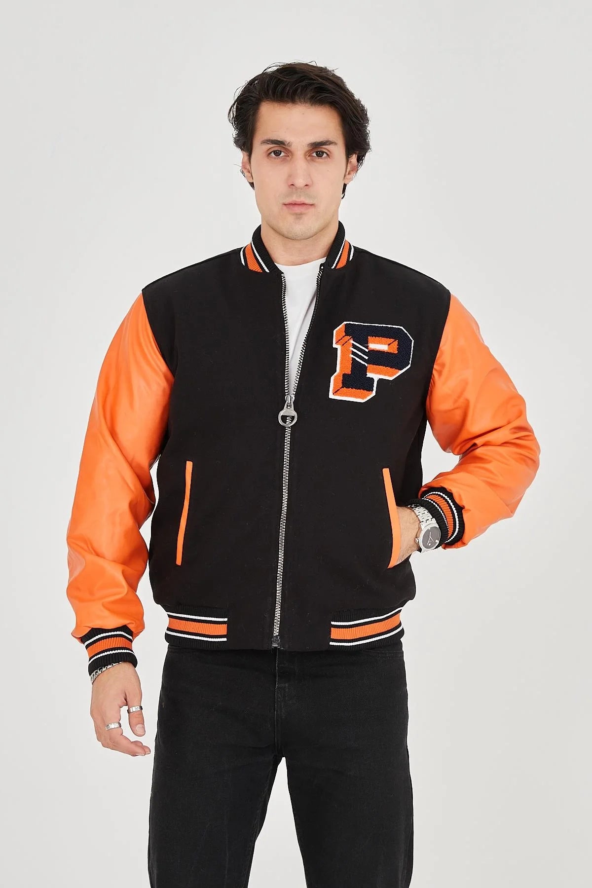 Erkek İçten Elyaf ve Astarlı Kolları Suni Deri Ceket - Mavi