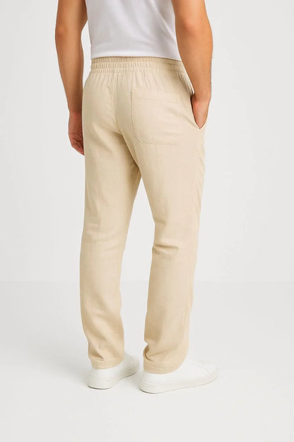 Erkek Keten Pantolon – Cepli, Beli Lastikli ve Bağcıklı, Nefes Alan Rahat Kalıp, Yazlık ve Baharlık Günlük Giyim, Şık & Konforlu Boru Paça Model - Siyah