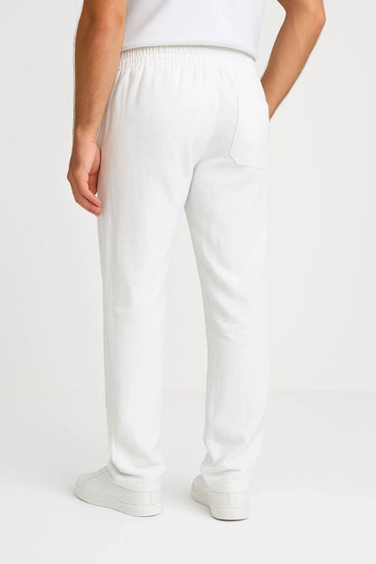 Erkek Keten Pantolon – Cepli, Beli Lastikli ve Bağcıklı, Nefes Alan Rahat Kalıp, Yazlık ve Baharlık Günlük Giyim, Şık & Konforlu Boru Paça Model - Siyah