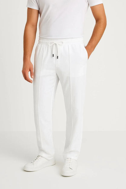 Erkek Keten Pantolon – Cepli, Beli Lastikli ve Bağcıklı, Nefes Alan Rahat Kalıp, Yazlık ve Baharlık Günlük Giyim, Şık & Konforlu Boru Paça Model - Siyah