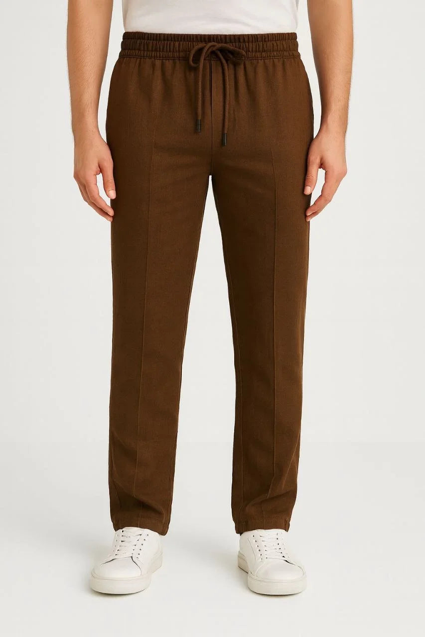 Erkek Keten Pantolon – Cepli, Beli Lastikli ve Bağcıklı, Nefes Alan Rahat Kalıp, Yazlık ve Baharlık Günlük Giyim, Şık & Konforlu Boru Paça Model - Siyah