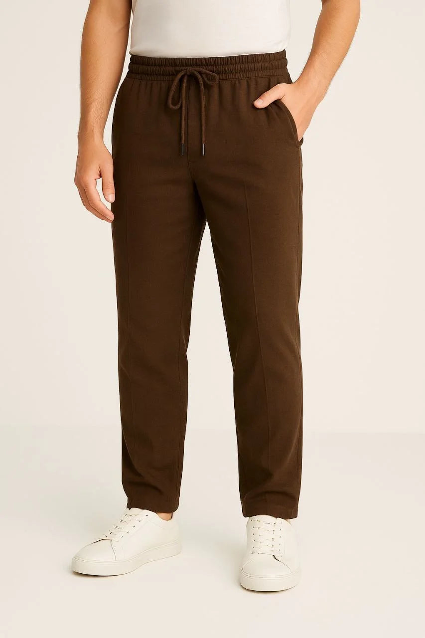 Erkek Keten Pantolon – Cepli, Beli Lastikli ve Bağcıklı, Nefes Alan Rahat Kalıp, Yazlık ve Baharlık Günlük Giyim, Şık & Konforlu Boru Paça Model - Siyah