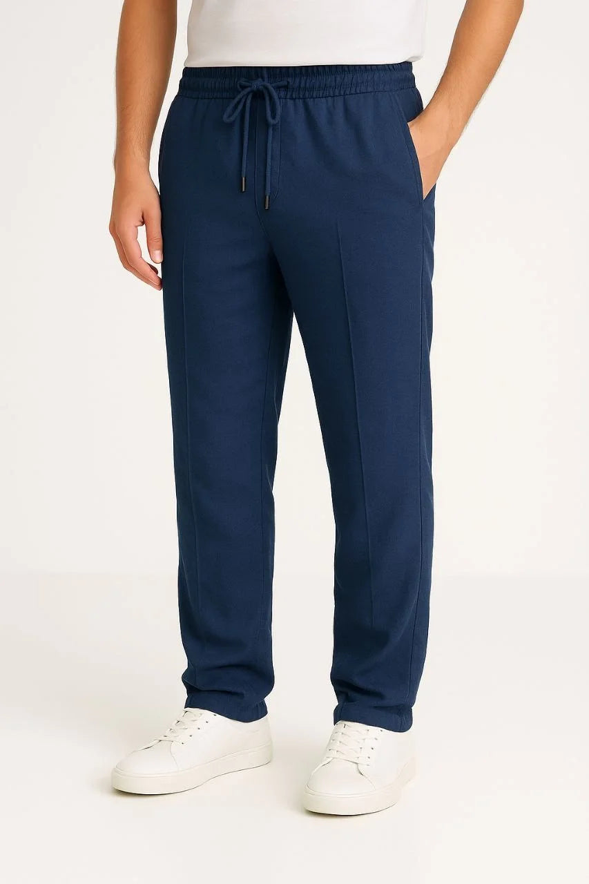 Erkek Keten Pantolon – Cepli, Beli Lastikli ve Bağcıklı, Nefes Alan Rahat Kalıp, Yazlık ve Baharlık Günlük Giyim, Şık & Konforlu Boru Paça Model - Siyah