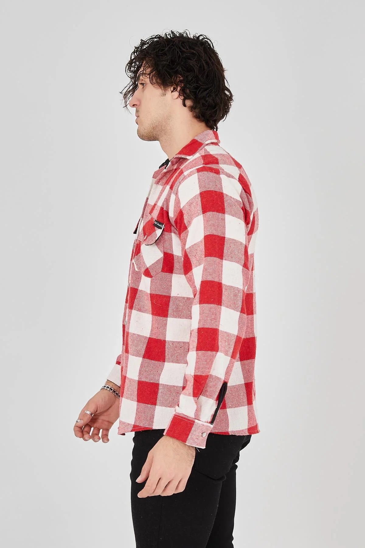 Erkek Oduncu Gömlek – Uzun Kollu, Şardonlu Kumaş, Kareli Desen, Regular Fit, Manşetli, Çift Cepli, Rahat Günlük Bahar & Kış Stil - Pembe