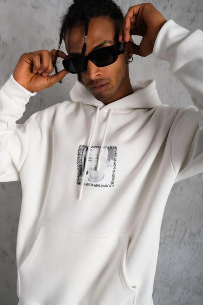 Erkek Ön Arka Baskılı Kapşonlu Sweat - Siyah