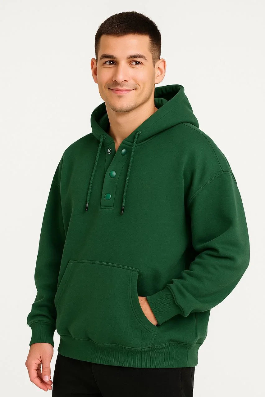 Erkek Ovarsize Kapüşonlu Swetshirt Kanguru Çepli Cıtcıtlı 3 iplik Şardonlu Hoodie - Siyah