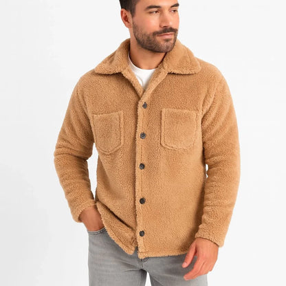 Erkek Pelüş Polar Hırka Gömlek – Yakalı, İlik Düğmeli, Göğüs Cepli, Yumuşak Dokulu Kışlık Regular Fit Rahat Günlük Model - Siyah