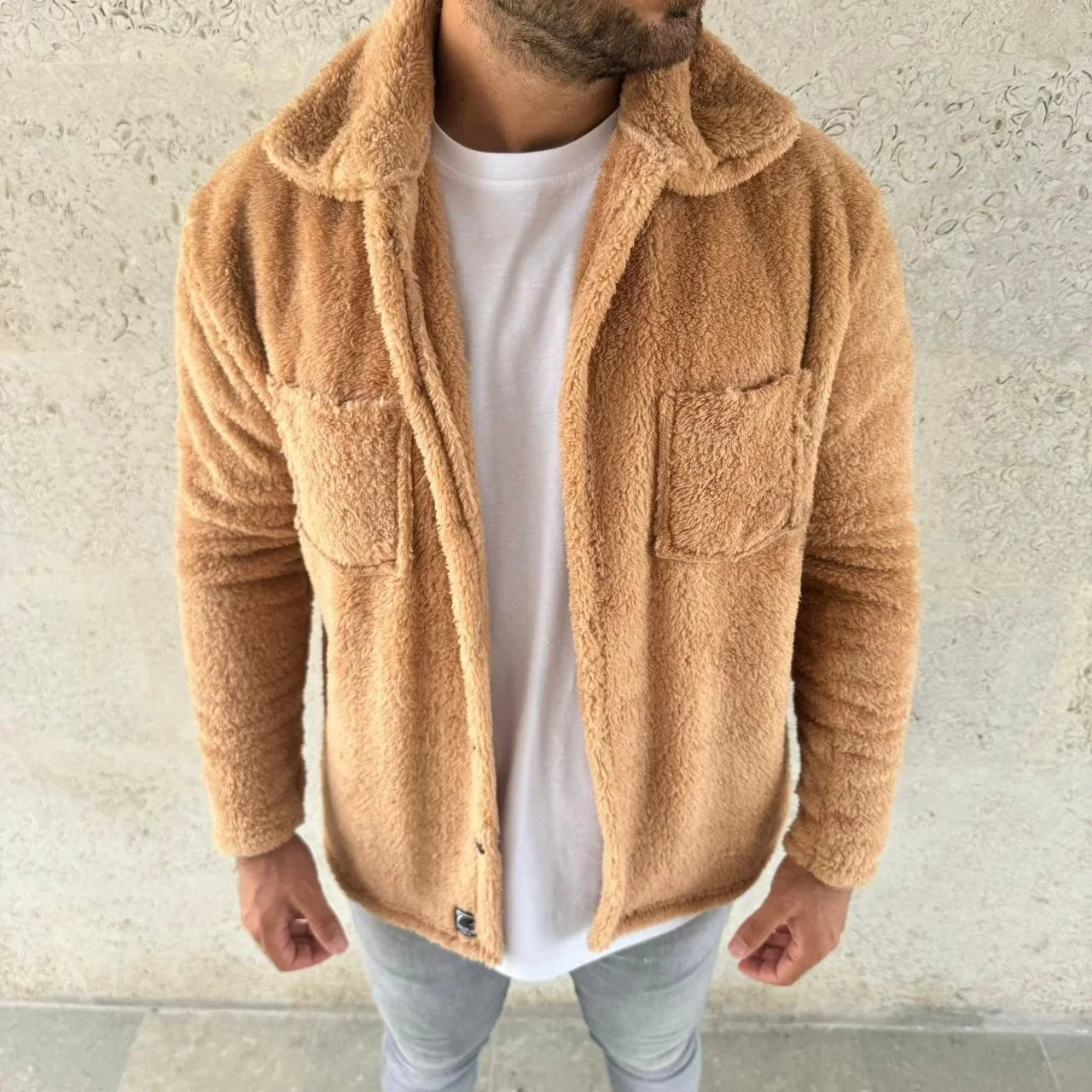 Erkek Pelüş Polar Hırka Gömlek – Yakalı, İlik Düğmeli, Göğüs Cepli, Yumuşak Dokulu Kışlık Regular Fit Rahat Günlük Model - Siyah