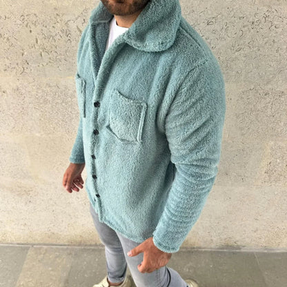 Erkek Pelüş Polar Hırka Gömlek – Yakalı, İlik Düğmeli, Göğüs Cepli, Yumuşak Dokulu Kışlık Regular Fit Rahat Günlük Model - Siyah