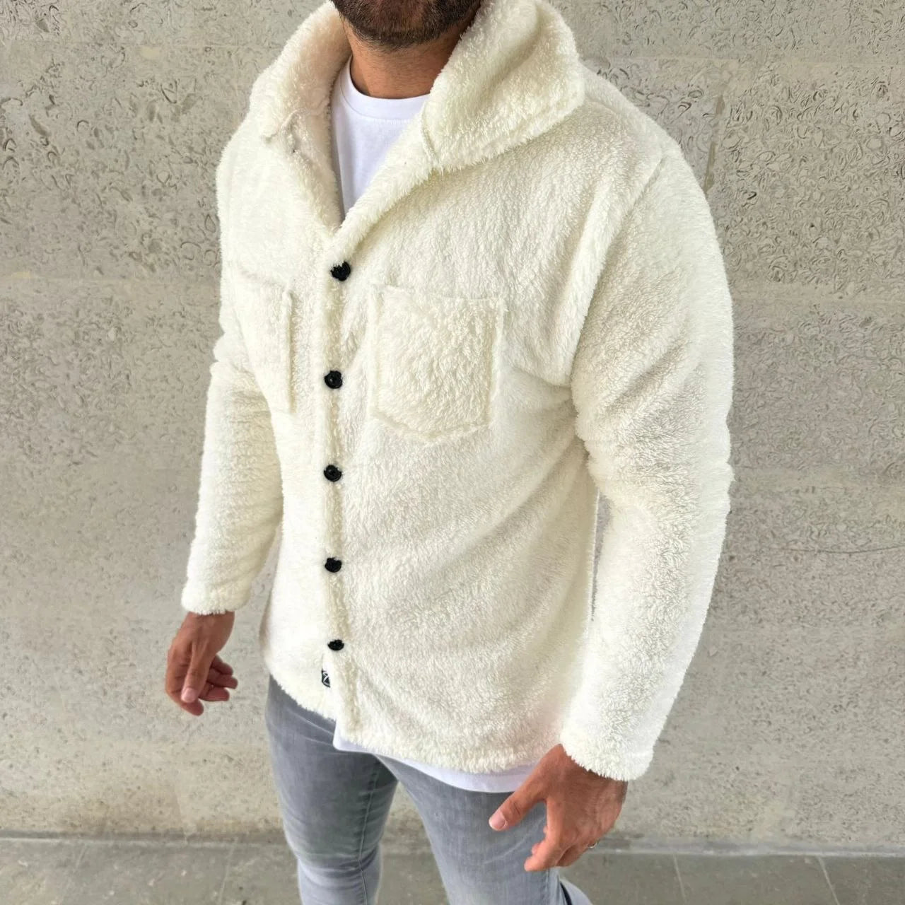 Erkek Pelüş Polar Hırka Gömlek – Yakalı, İlik Düğmeli, Göğüs Cepli, Yumuşak Dokulu Kışlık Regular Fit Rahat Günlük Model - Siyah