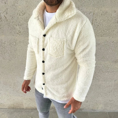 Erkek Pelüş Polar Hırka Gömlek – Yakalı, İlik Düğmeli, Göğüs Cepli, Yumuşak Dokulu Kışlık Regular Fit Rahat Günlük Model - Siyah