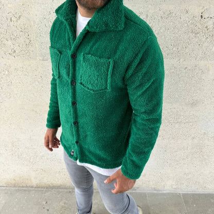 Erkek Pelüş Polar Hırka Gömlek – Yakalı, İlik Düğmeli, Göğüs Cepli, Yumuşak Dokulu Kışlık Regular Fit Rahat Günlük Model - Siyah