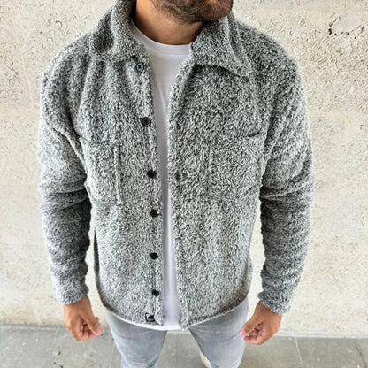 Erkek Pelüş Polar Hırka Gömlek – Yakalı, İlik Düğmeli, Göğüs Cepli, Yumuşak Dokulu Kışlık Regular Fit Rahat Günlük Model - Siyah