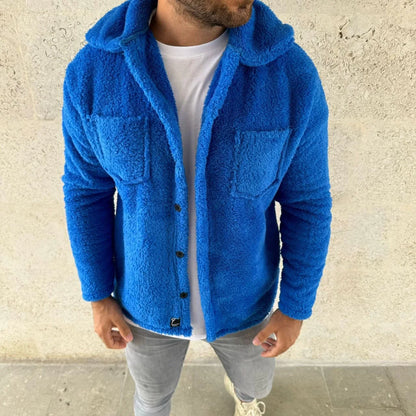 Erkek Pelüş Polar Hırka Gömlek – Yakalı, İlik Düğmeli, Göğüs Cepli, Yumuşak Dokulu Kışlık Regular Fit Rahat Günlük Model - Siyah