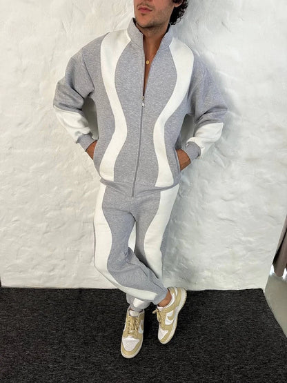 Erkek Premium Parçalı Eşofman Takım - Dik Yaka Fermuarlı Sweatshirt, - Siyah