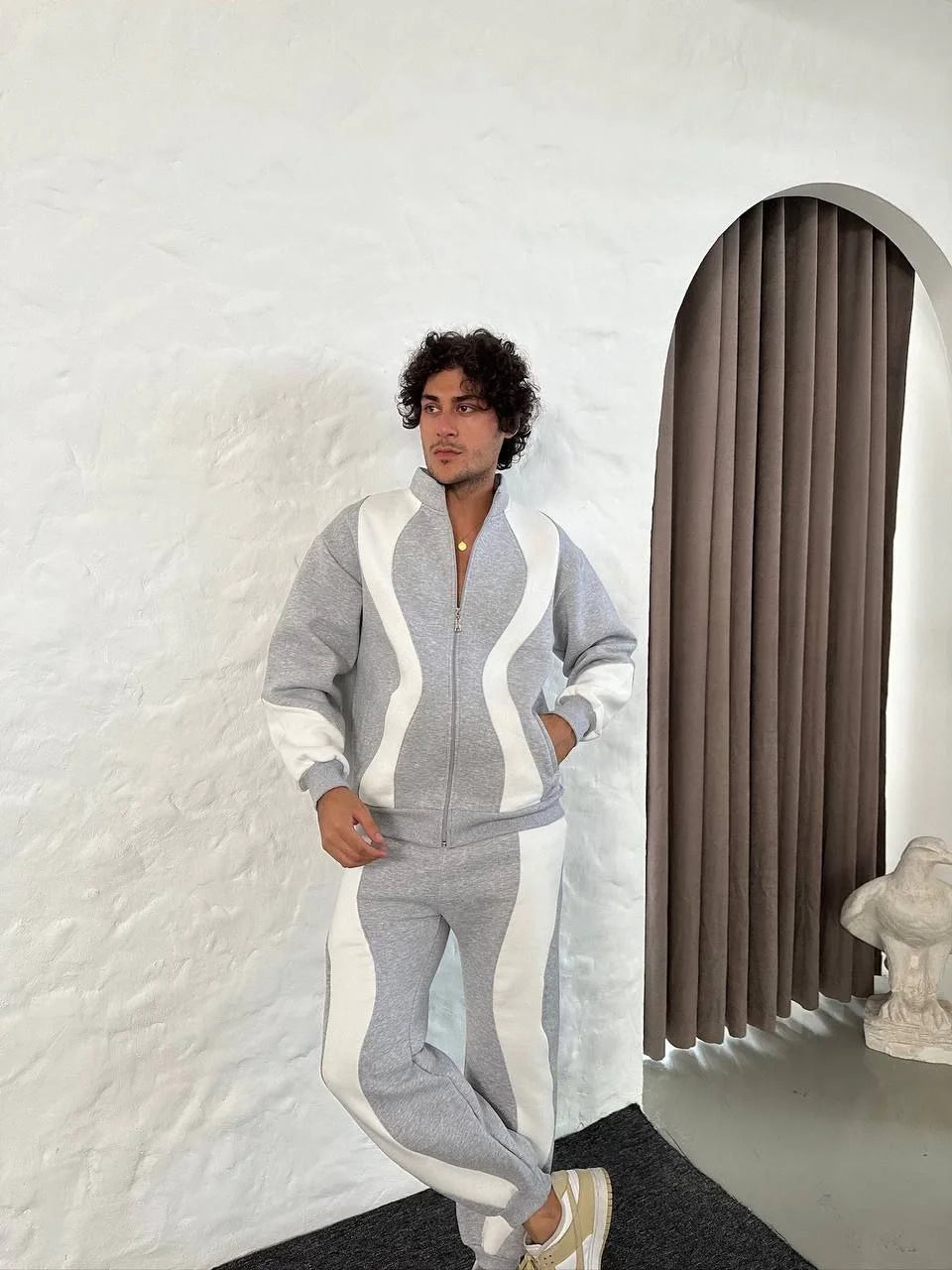 Erkek Premium Parçalı Eşofman Takım - Dik Yaka Fermuarlı Sweatshirt, - Siyah