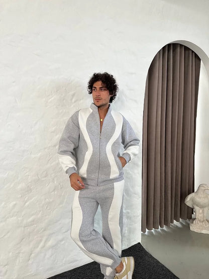 Erkek Premium Parçalı Eşofman Takım - Dik Yaka Fermuarlı Sweatshirt, - Siyah