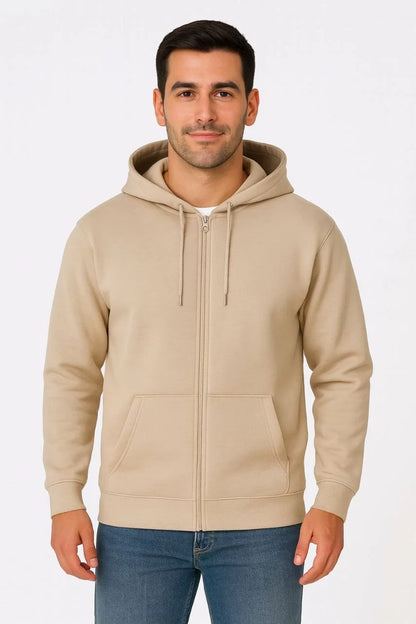 Kadın Üç İplik Kapüşonlu Tam Fermuarlı Kanguru Çepli SweatShirt Hoodie - Gri