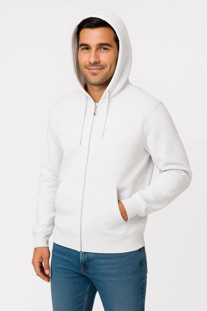 Kadın Üç İplik Kapüşonlu Tam Fermuarlı Kanguru Çepli SweatShirt Hoodie - Gri